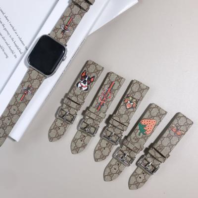 China Custom 38mm 42mm OEM Apple Watch Strap PU Leather Print Apple Watch Band Replacement Leather Apple Watch Band for sale