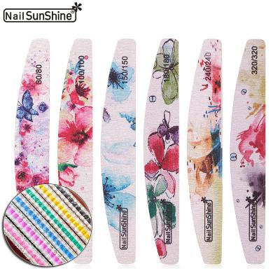 China Eco-friendly Designs Washable Half Moon Flower Nail File Emery Board Nail File Sanding Double Sided Imported Emery Nail Waterproof for sale