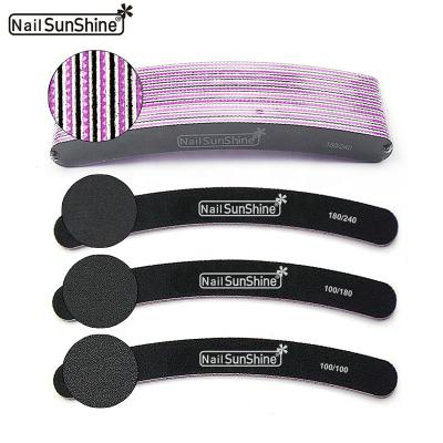 China Custom Black Crescent Bend Nail File Emery Board Women Nail File Crescent Sanding Side Double Logo Eco-Friendly for sale