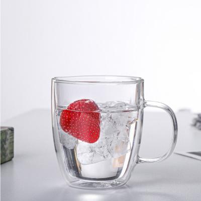 China Sustainable Custom High Quality Double Wall Glass Mug With Handle for sale