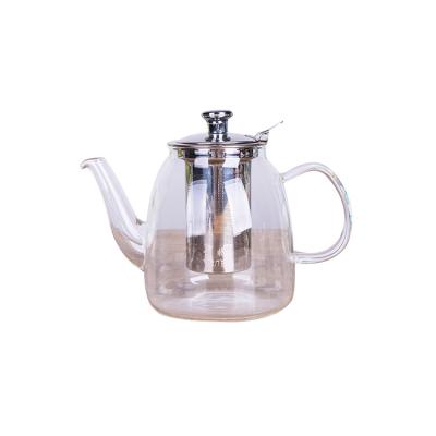 China High Viable Wholesale Handblown Heat Resistant Clear Borosilicate Glass Teapot With Steel Infuser for sale