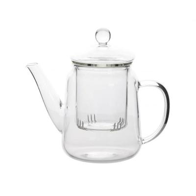 China Sustainable hot sale handblown 600ml glass teapot with strainer flower pot glass teapot with glass infuser for sale