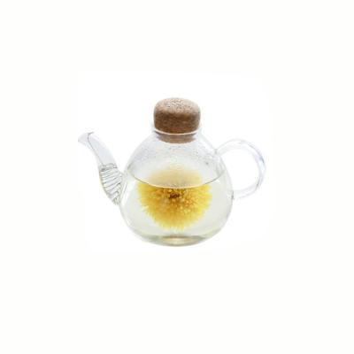 China Sustainable Hot Sale Borosilicate Glass Teapot Flower Teapot With Wooden Lid for sale