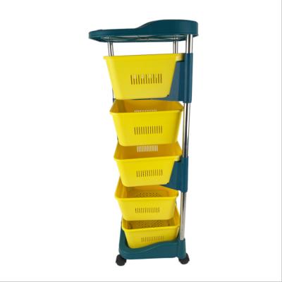 China New Design Kitchen Organizer Storage Rack Plastic Sustainable Vegetable Storage Basket 5 Layers Storage Trolley for sale