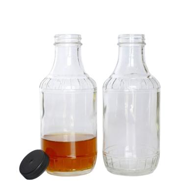 China Wholesale 16 Ounce 500ml Screw Lid Glass Bottle Fresh Retention Clear Syrup Or BBQ Sauce Bottle For Chilli Sauce for sale