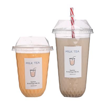 China New Design 500cc 700cc Disposable Plastic Beverage Milk Tea Cup Cups With Dome Lids For Drink Coffee Tea for sale