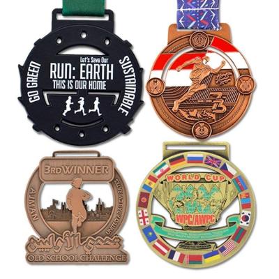 China Factory Eco Friendly Custom Logo Award Medals With Ribbon White Gold Silver Bronze Gold Silver Bronze Running Honor Marathon Metal Sport Recycling Medal for sale