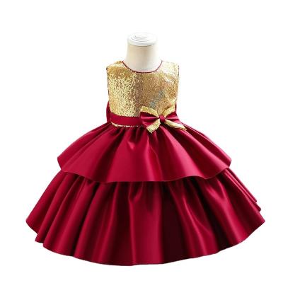 China Sleeveless 2Y-8Y Summer Kids Wedding Dress Burgundy Satin Red Elegant Bridesmaids Dresses Sleeveless To Wedding for sale