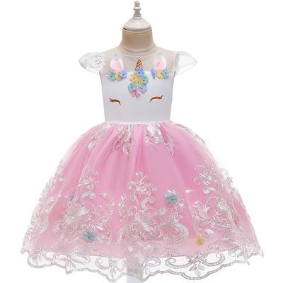 China Summer Autumn Boutique Sky Blue Pink Unicorn Princess Wear Ball Gowns Breathable Kids Party Flower Dress Girl for sale