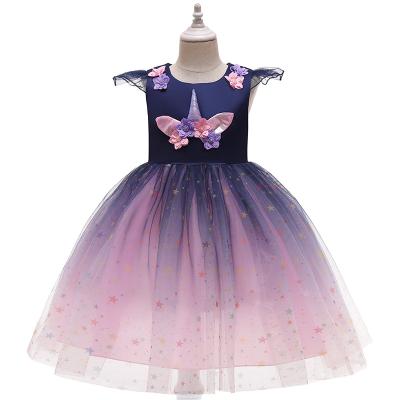 China Breathable Princess Party Wedding Unicorn Bridesmaid Dresses Wholesale Navy Blue Kids Ball Gown for sale