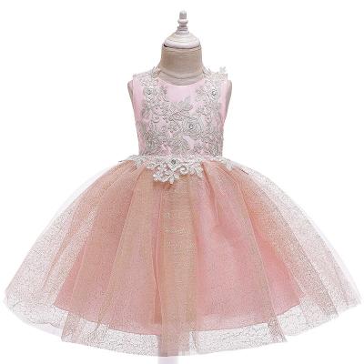 China Princess 3-9y Breathable Bow Lace Ball Lace Ball Gown Kids Bridesmaid Dress Wedding Luxury Pink for sale