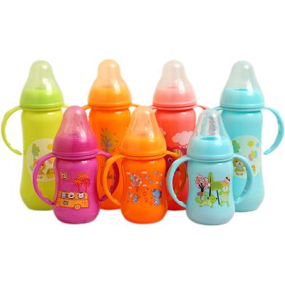 China BPA Free Cartoon Baby Bottle With Handle Drop Proof Standard Diameter PP Curve Fall Resistant Baby Bottle for sale