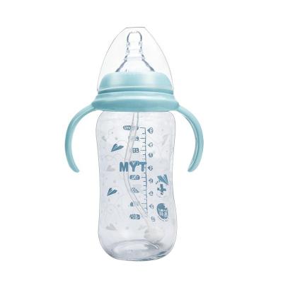 China Custom Rose Diamond Baby Bottle 260ml BPA Factory Supply Blue Glass Baby Bottle Wide Mouth Free Crystal Glass Baby Bottle With Handle for sale