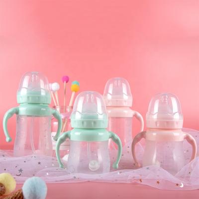 China OEM BPA Free Silicone Liquid Bottle Wide Diameter 240Ml With Handle Feeding Bottle With Straw for sale