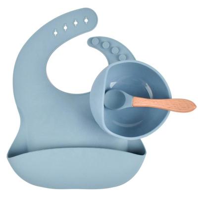 China BPA Free Factory Direct Feeding Baby Tableware 3-Piece Food Silicone Waterproof Baby Bibs Suction Cup With Spoon Kids Feeding Tools for sale