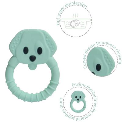 China Soft Edible Silicone Grade Silicone Bpa Free Feel Good Non-slip Hand Ring Puppy-Shaped Colorful Baby Silicone Teethers for sale