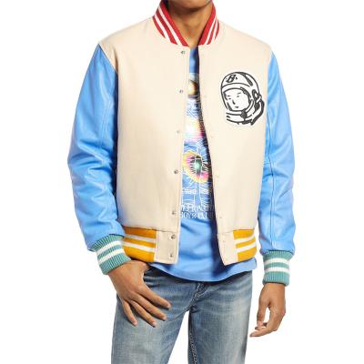 China Custom Leather Sleeves Striped Ribbing Embroidery Patches Letterman Jacket Plus Size Coat Varsity Jacket For Men for sale