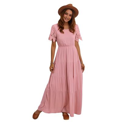 China Women's short sleeve European and American long woven quality fringed dress for sale