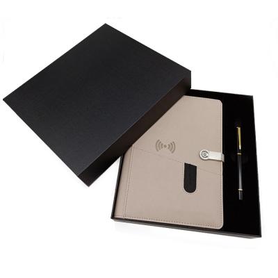 China Phone Leather Stand Hardcover PU Cover Loose Leaf Page Power Bank 8000mah Wireless Diary Notebook for sale