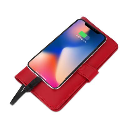 China Custom 6000mah PU Charger Powerbank Wireless Charging Leather Wallet With Power Bank for sale