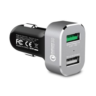 China Super Fast Charging 3.0 New USB Car Charger ROHS 2 Port Mini Aluminum 30W New Develop for sale