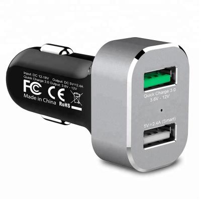 China Hot-WHOLESALE QC 3.0 (3.6-6.5v 3A/6.5-9V 2.0A/9-12V 1.5A) Dual USB Port Qualcomm Quickcharge 3.0 Car Charger with Sense IC forcharging miscellaneous devices for sale