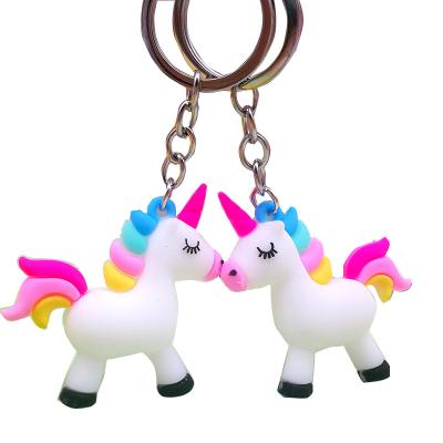 China Advertising Colorful Cute 3D Unicorn Key Chain Cartoon Characters PVC Hangings Car Keychains for sale