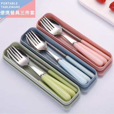 China Student Sustainable Stainless Steel Tableware 3pcs Set Portable Kids Fork Spoon Chopsticks Travel Set With Candy Color Box for sale