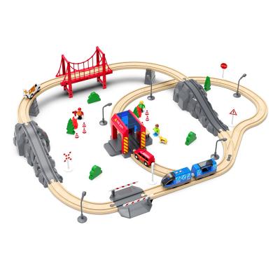 China Factory Direct Wholesale Electric Wooden Railway Track Train Durable Toy Fire Track Toy Set for sale