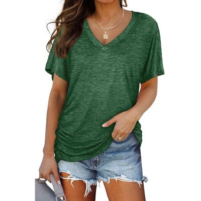 China Custom Women's Sleeve Anti-Wrinkle Simple V-Neck Short T-Shirts Women Printed Plus Size Women's T-Shirts for sale