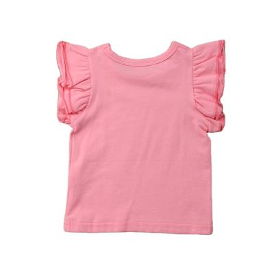 China Solid Color QUICK DRY Kids Summer Fly Sleeve Girl Cotton Top Cute T-Shirts for sale