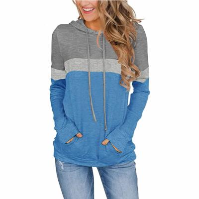 China Anti-Wrinkle Women's Casual Color Block Hoodies Tops Long Sleeve Drawstring Pullover Sweatshirts With Pocket for sale