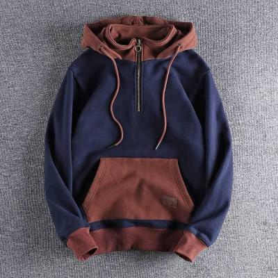 China 2021 Winter Patchwork Hoodie Men's Hip Hop Pullover Anti-wrinkle England Style Hooded Sweatshirt Vintage for sale