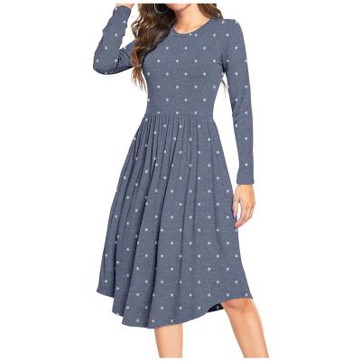 China Polka Dot Women's Polka Dot Pleated Pocket Loose Casual Midlength Anti-Static Short Sleeve Dresses Dress 2021 Fashionable for sale