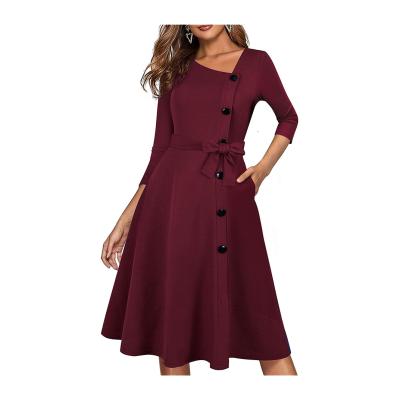 China High Quality Anti-wrinkle Women's Vintage Asymmetric Neckline Edge Dress 2021 Elegant Casual Dress For Women for sale