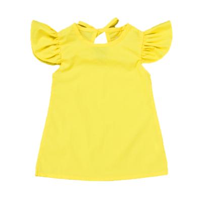 China Summer Anti-static Wholesale Color Fly Sleeve Bow Dress Sheer Little Girl Dress for sale