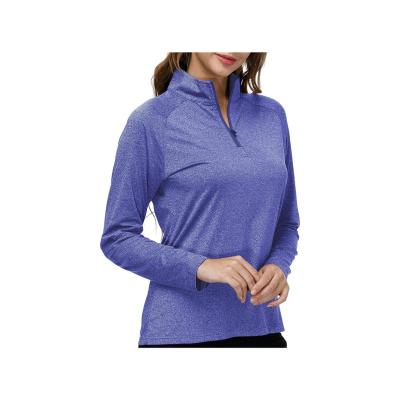 China Anti-Wrinkle Women's Half Sleeve Zipper Stand Collar Exercise Sports Shirt Printed Long Sleeve T-Shirt Women T-shirts for sale