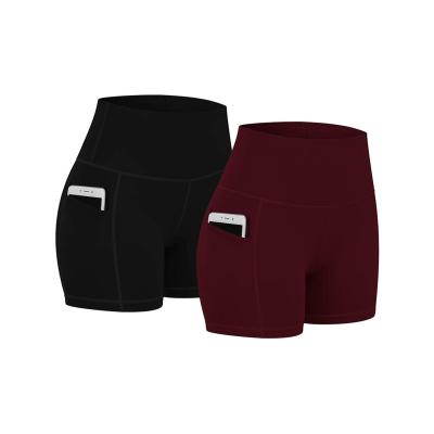 China Antibacterial Women's Cycling Shorts With Pockets Workout Shorts Womens High Waisted Compression Yoga Shorts for sale