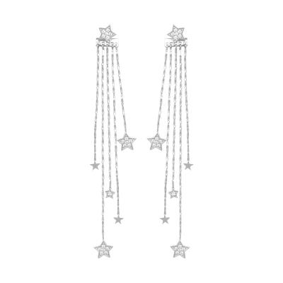 China CLASSIC Modern Cute Brass Star Smooth 925 Long Drop Style 90mm Silver Gold Zircon Tassel Earrings for sale