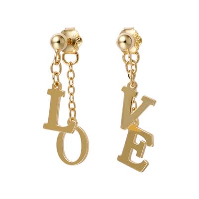 China TRENDY Vintage Love Shape Tassels Customized Gold Custom Made 925 Sterling Silver Letter Designer Jewelry Name Earrings for sale