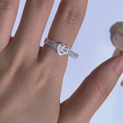 China Custom Heart Shaped Jewelry Sterling Silver Zircon Stone S925 Opening Diamond Rings from POP for sale