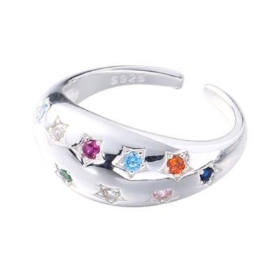 China POP Manufacturer S925 Waterproof Colorful Infinity Trend Star Wedding Sterling Silver Zircon Ring Band for sale