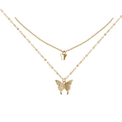 China 2023 New Fashion Romantic Butterfly Necklace 18k Gold Plated Two Layer Butterfly Pendant for sale