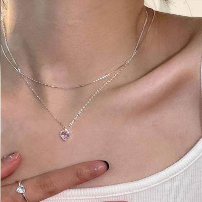 China Romantic Love Long Shaped 925 Sterling Silver Rhinestone Heart Pendant Necklace For Wome for sale