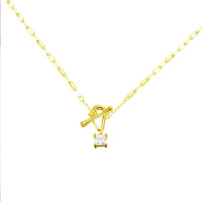 China Punk Factory Diamonds Custom Vintage 18k Lab-Raised Gold Plated 925 CZ Zircon Round Sterling Silver Necklace Chai Funky Toggle for sale