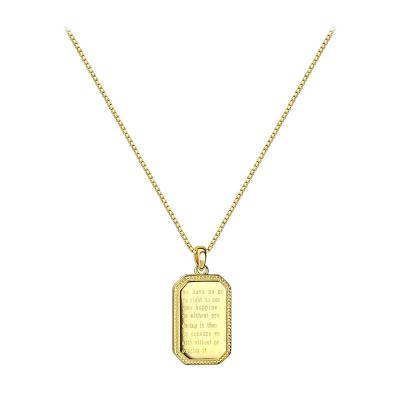 China CLASSIC Wholesale Gold Plated 925 Sterling Sliver Rectangle Brand Engraved Necklace For Women for sale