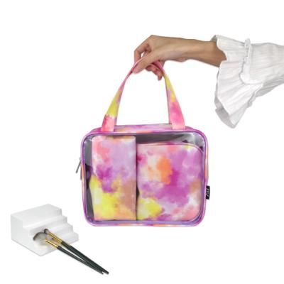 China High Quality Custom Logo Travel Cosmetic Toiletries Bags Set Tie Dyed Design Cloud Makeup Vanity Bag for sale