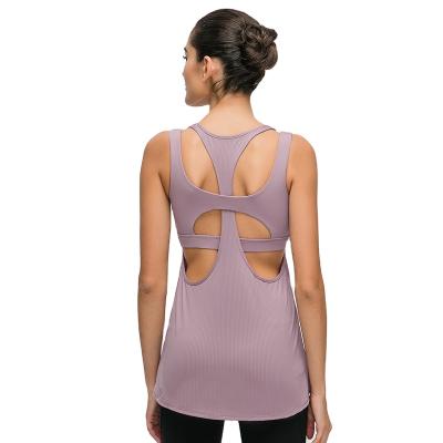 China High Strength Shockproof Yoga Shirts Top Women's Yoga Fitness Sleeveless Loose Vest Jacquard One-Piece Blouse for sale