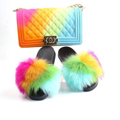 China Fashion 2021 Fashion Selling High Quality Fox Slippers PU Handbag Shoes And Bag Matching Set For Women for sale