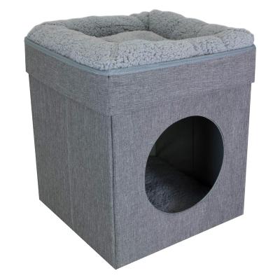 China Breathable Indoor Folding Shelter Cat House Cube Kitty City Large Cat Bed Scratcher Kitty Cat Cubby Cave Bed Removable for sale